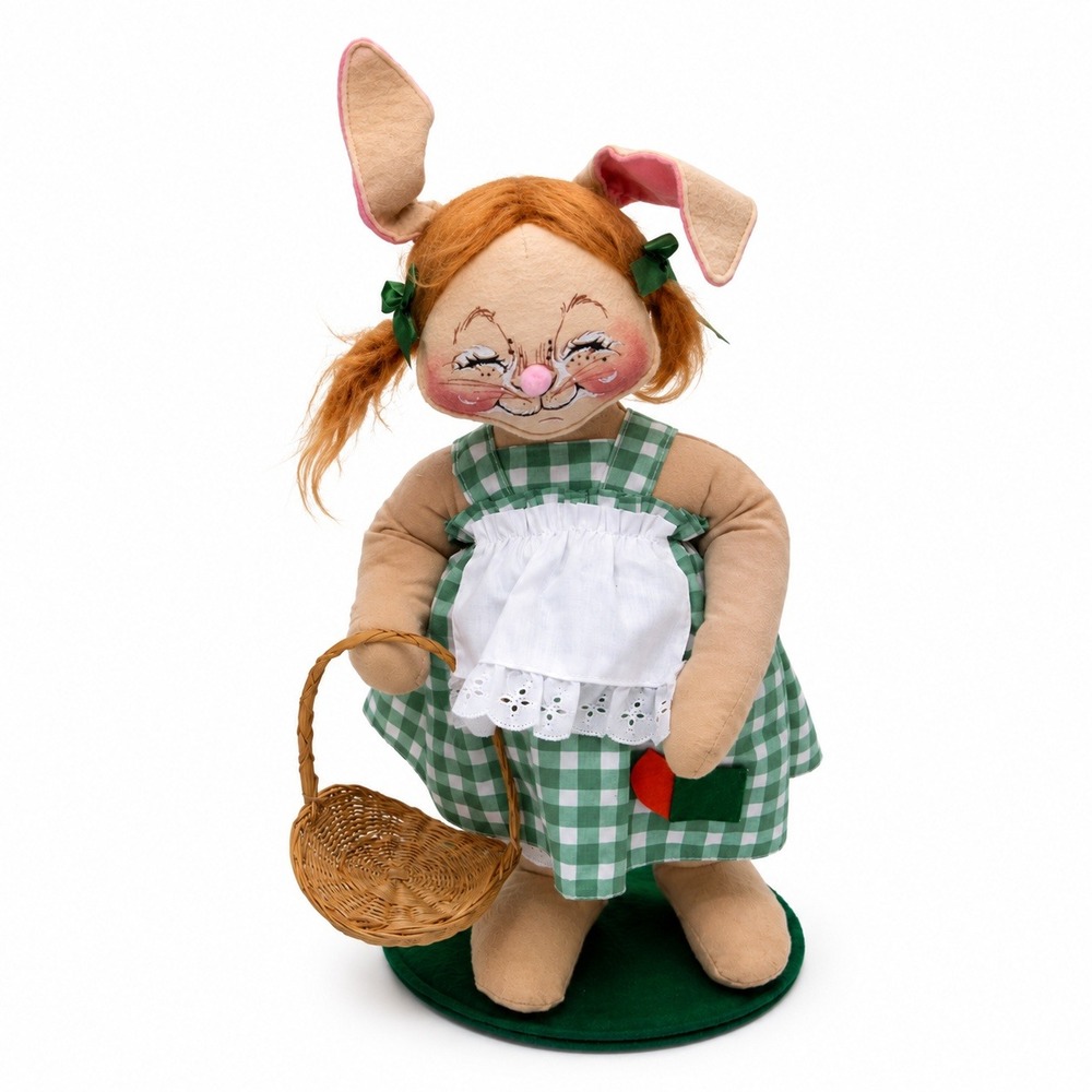 Annalee Mobilitee‎ Girl Bunny Doll 20in Green Gingham Felt Vintage  Easter